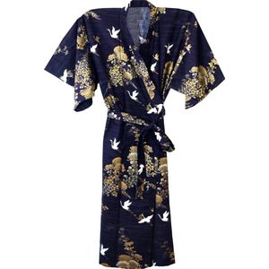 TA-HWA - Japanse Kimono - Dames Yukata - Donkerblauw - Met Kraanvogels - One Size