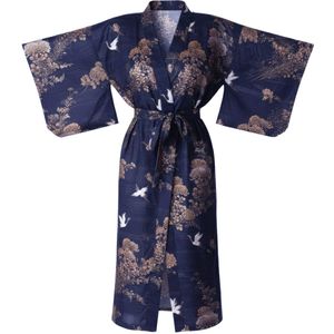 TA-HWA - Japanse Kimono - Dames Yukata - Donkerblauw - Met Kraanvogels - One Size
