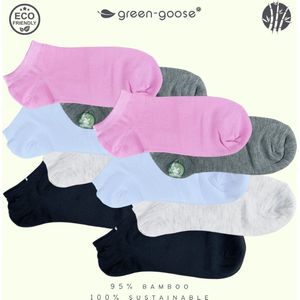 green-goose® Bamboe Dames Enkelsokken - 10 Paar - Roze, Blauw, Wit, Zwart, Grijs - Duurzaam Ademend Materiaal