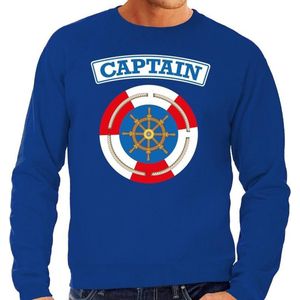 Kapitein/captain verkleed sweater blauw voor heren - maritiem carnaval / feest trui kleding / kostuum S