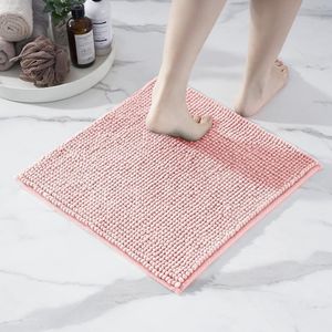 Badmat antislip, combineerbaar als badmatset, badmatje, wasbaar van chenille, douchemat voor douche, badkuipen, wc-mat, roze, 45 x 45 cm