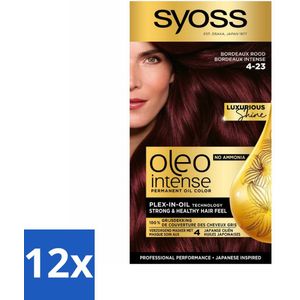 12 x SYOSS - Oleo Intense 4-23 - Haarverf - Permanente Haarkleuring - Bordeaux Rood - Langdurige Kleur - Permanente Haarkleur - Bordeaux Rood - Haarkleur Zonder Ammoniak - Olie-geactiveerde Technologie - Arganolie