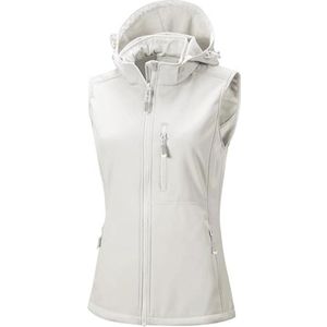 Dames Softshellvest met Afneembare Capuchon - Fleece Gevoerd, Waterdicht en Winddicht Sportvest met 5 Zakken voor Activiteiten
