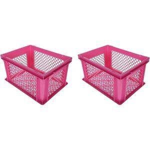 3x stuks roze kunststof fietskratten/opbergkratten 40 x 30 x 22 cm - Opbergen - Mandjes/kratjes