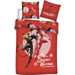 Miraculous Dekbedovertrek, Super Heroes - 140 x 200 + 65 x 65 cm - Katoen