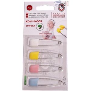KOH-I-NOOR baby safety pins - veiligheidsspelden met beschermkap - blister 4 spelden kap - kleuren pastel roze wit geel blauw - 5 cm