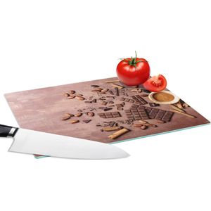 Glazen Snijplank - 28x20 - Chocolade - Kaneel - Noten - Keuken - Snijplanken Glas