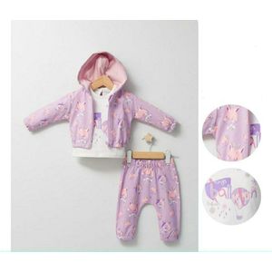 Baby Meisje / 3 pce Kledingset - babykleertje - babykleding - Maat: 74/ 9 maanden - wit / paars