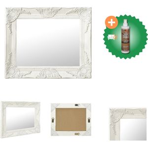 vidaXL Wandspiegel barok stijl 50x40 cm wit - Spiegel - Inclusief Houtreiniger en verfrisser
