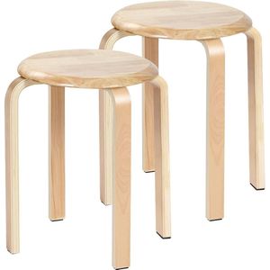 Set van 2 eetkamerkrukken, houten stapelstoel met antislipmat, stapelkrukken voor klaslokaal, keuken, eet- of home-pub-ruimte, natuur