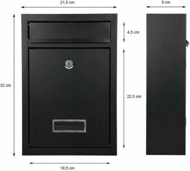 | Brievenbus | Mailbox | Compacte wandbrievenbus | Brievenbus voor buiten | Bievenbus zwart| RVS | 2 sleutels |