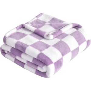 Geruite babydeken - Fleece babydeken - Superzachte, comfortabele en pluizige baby- en peuterdeken voor pasgeborenen - Geschikt voor wiegjes en kinderwagens - 76*102cm -Paars