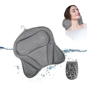 Comfortabel badkussen met 6 zuignappen - ademend - grijs