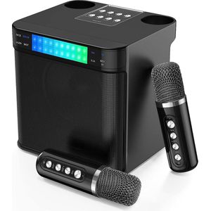 Karaoke set - Karaoke machine met draadloze microfoons - 2023 Bluetooth karaoke mic PA-luidspreker systeem - LED-licht - TF/USB/AUX zangmachine voor feesten