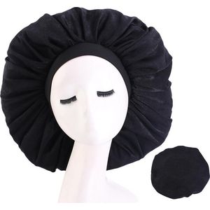 Slaapmuts - Luxe slaapmuts - Haarverzorging - Dames slaapmuts - Soft Bonnet slaapmuts - Satijnen slaapmuts - Satijn bonnet - Bonnet - Nachtmuts - Sleep cap – Zwart