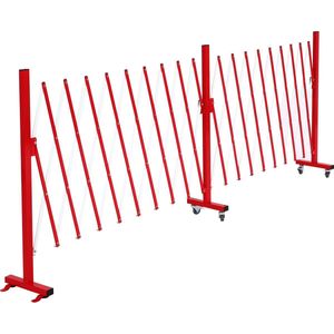 Aluminium afschermrooster MCW-B34, schaarhek veiligheidsrooster met wielen, uitschuifbaar 110x60-500cm ~ rood-wit