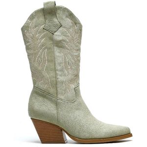 SmileFavorites® Dames Cowboylaarzen met Hak - Groen - Suedine - Maat 38