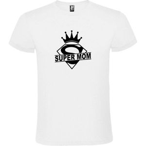 Wit T shirt met print van ""Super Mom "" print Zwart size XXXXXL