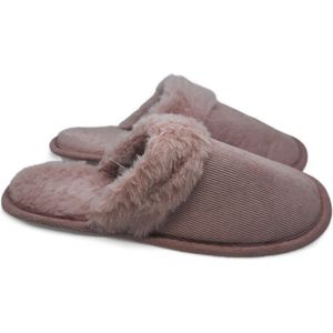 Roze fluwelen dames pantoffels - maat 36 - sloffen voor vrouwen/meisjes - velours instapper - huisschoenen