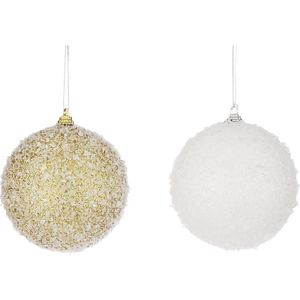 6x Kunststof kerstballen met witte sneeuw afwerking 8 cm - Kerstboomversiering/kerstversiering/boomversiering