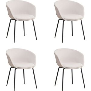 Bronx71® Scandinavische eetkamerstoel Ole off white gerecyclede stof - Eetkamerstoelen set van 4