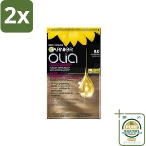 Garnier - Olia 8 - Haarkleuring - Lichtblond - Zonder Ammoniak - 60% Olie - Permanente Kleur - Voordeelverpakking - 2 stuks - Olia Garnier - Haarkleuring blond