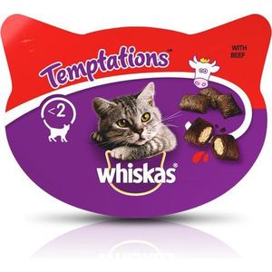 Kattensnacks  8 x 60 gr | Whiskas Temptations Rundvlees