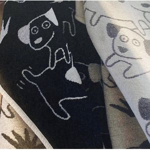 Klippan wiegdeken 70x90cm - organic chenille katoen - Playful puppies Grijs