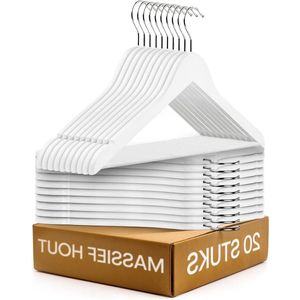Houten Kleerhanger Wit - Set van 20 - 360° Draaibare Haak - Massieve Hout - Anti-slip