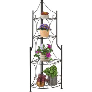 Relaxdays plantenrek hoek - binnen - planten etagere zwart - bloemenrek ijzer - 4 etages