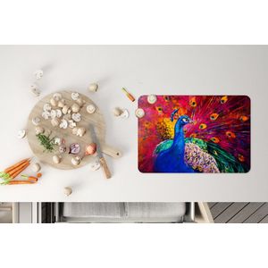 Placemat - Placemats kunststof - Schilderij - Vogel - Pauw - Olieverf - 45x30 cm - 6 stuks - Hittebestendig - Anti-Slip - Onderlegger - Afneembaar