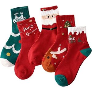 Sokken - 5 paar Kerstkousen - kerstkousen voor dames - comfortabele kerstkousen - dames sokken Maat 36/40 - Sokken Dames - Warme Huissokken - Kerstman Rendier - Wintersokken - sokken met kerstelementen - sokken met kerstmotief