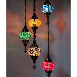 Turkse Lamp Hanglamp Mozaïek Marokkaanse Oosters Handgemaakt Kroonluchter All colour 5 bollen