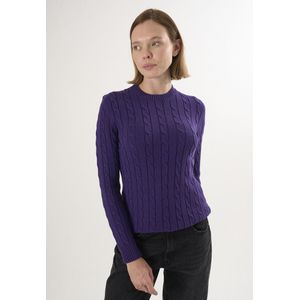 Felix Hardy - Kabelgebreide Trui - Donkerpaars - 100% Katoen - Dames