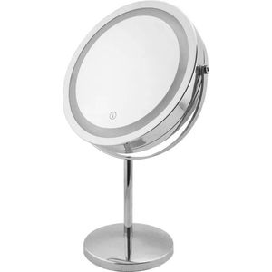 TechU™ Make-upspiegel met Ingebouwd Licht – 1 Normale Spiegel & 1 Vergroot Spiegel tot 10x – 360 graden Rotatie – 32.5*13.5 cm – Zilver