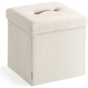Opbergkruk, opvouwbare poef, voetensteun, 38 x 38 x 38 cm, opbergdoos, draagvermogen tot 300 kg, voor woonkamer, slaapkamer, hal, crèmewit