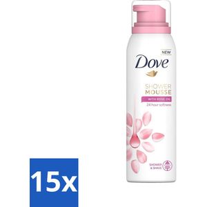 15 x Dove Shower Foam - Rose Oil - 200 ml - Scheerschuim - 2-in-1 - Parabenenvrij - Sulfatenvrij