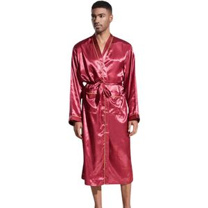Livano Satijnen Badjas Heren - Kimono - Kamerjas - Satijn - Ochtendjas - Pyjama - Rood - Maat L