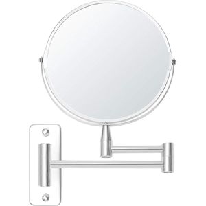 Muur Monteerbare Uitrekbare 360° Swivel Spiegel - 5x Versterking - Dubbelzijdig Roterend Roestvrij Stalen Badkamer Schoonheids Spiegel - Make-up & Scheren - Groot Formaat - Chrome scheerspiegel wandmodel