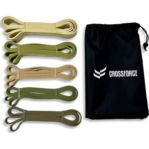CrossForce Pull-Up Bands - Weerstandsbanden - Krachttraining - Mobiliteitstraining - 5 stuks - Revalidatie - Core Stability - Fitness - CrossFit - Bar Muscle Up - Incl. Draagtas