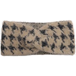 Taupe Haarband Pied Le Poule - Winter Haarbanden - Taupe + Zwarte Pied Le Poule print