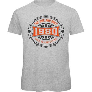 1980 The One And Only | Feest Kado T-Shirt Heren - Dames | Antraciet - Oranje | Perfect Verjaardag Cadeau Shirt | Grappige Spreuken - Zinnen - Teksten | Maat 3XL