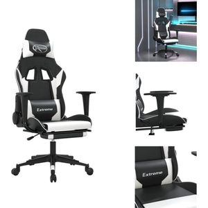 vidaXL Gamingstoel - Gamingstoelen - Televisiestoel - Racingstoel - Massage gamestoel met voetensteun kunstleer zwart & wit