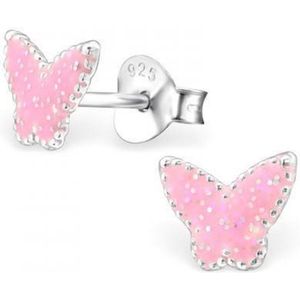 Aramat jewels ® - 925 sterling zilveren oorbellen vlinder glitter