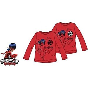 Miraculous Ladybug Shirt met Lange Mouw - Veegpailletten - rood - maat 116 (6 jaar)