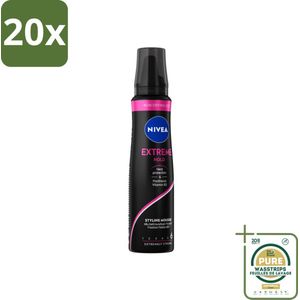 20 x NIVEA - Haarschuim - Extreme Stevigheid - 48 Uur Lang Bescherming - 150 ml - Grootverpakking - Haarmousse Extreme Hold - 48 Uur Fixatie - Panthenol - Vitamine B3 - Hittebescherming