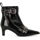 Sacha - Zwarte Lak Leren Enkellaarsjes - Met Buckles