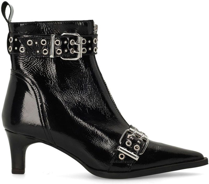 Sacha - Zwarte Lak Leren Enkellaarsjes - Met Buckles