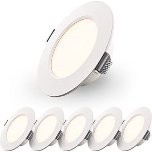 HOFTRONIC - Set van 6 Georgia LED platte Inbouwspots wit - inbouwdiepte 25mm - 3W 155lm - Rond - 2700K warm Wit - Ø100 mm - IP20 voor binnen