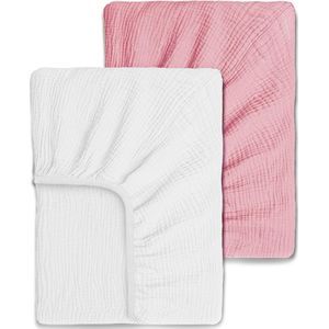 Yunioo 2st hoeslaken 70x140, 70x130 voor peuterbed │ hoeslaken ledikant │ hoeslaken baby │ Gemaakt van biologisch katoen │ Zacht, Ademend, Strijkvrij │ Roze-Wit